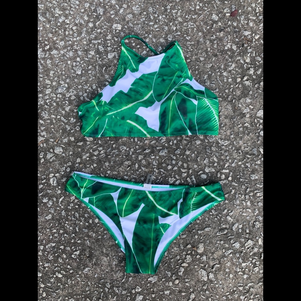 Green and White Bathing Suit